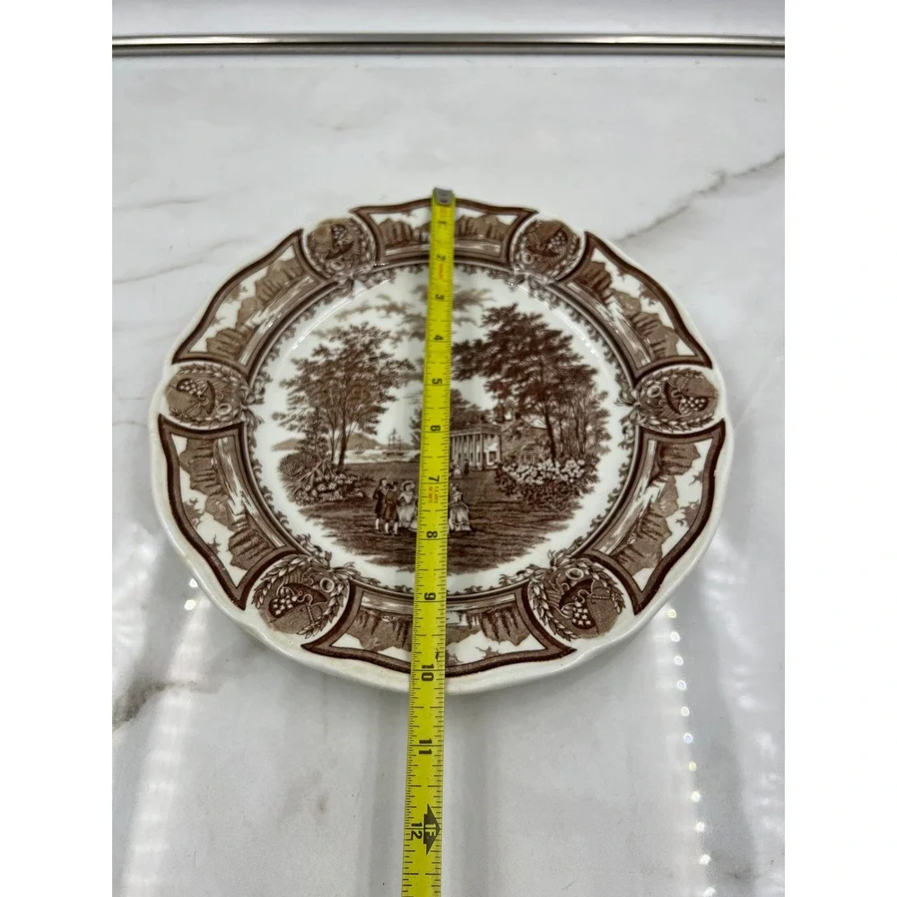 J&G Meakin Americana Brown Transferware 10 Inch Dinner Plate Style House England